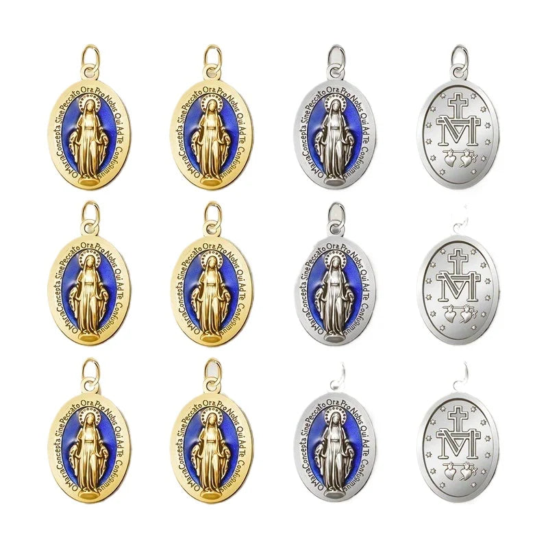 10-Pack Miracle Medal Catholic Madonna Pendant Charms with Loop Religious Pendant Charms Axl