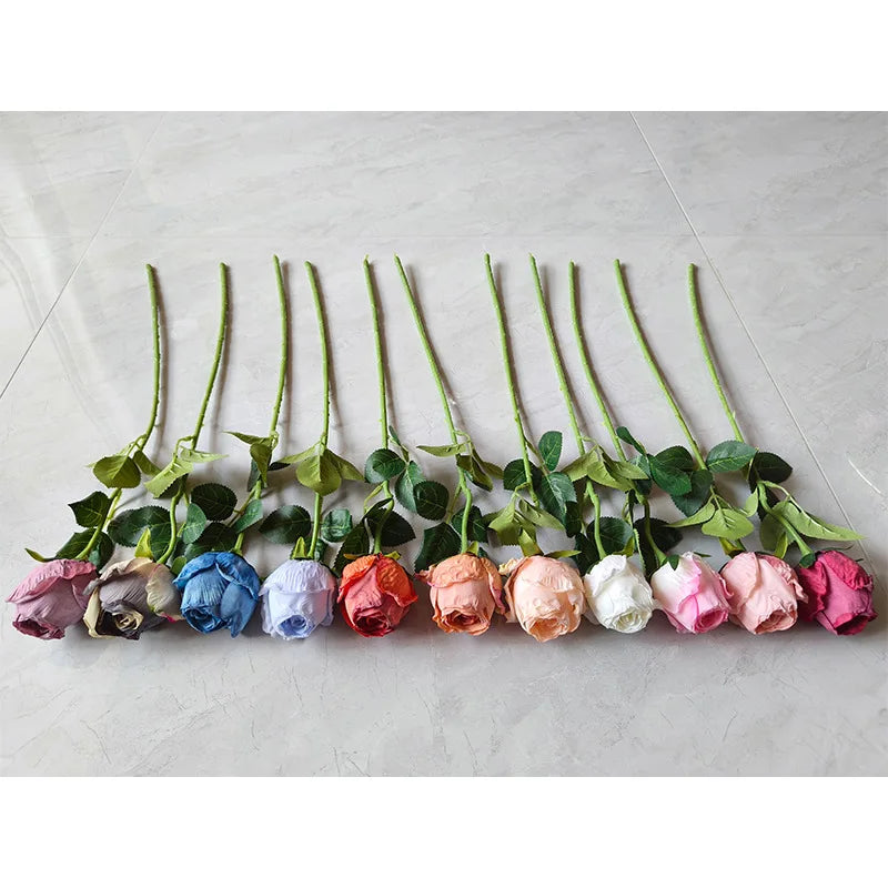 10-Pack Burnt Edge Artificial Silk Rose Stems 50cm | Faux Flowers Artificial Flower Stems Axl
