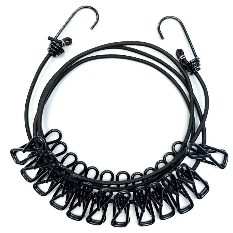 4M Stretch Camping Clothesline with 12 Clips | Travel Laundry Line Travel Clothesline Axl Black