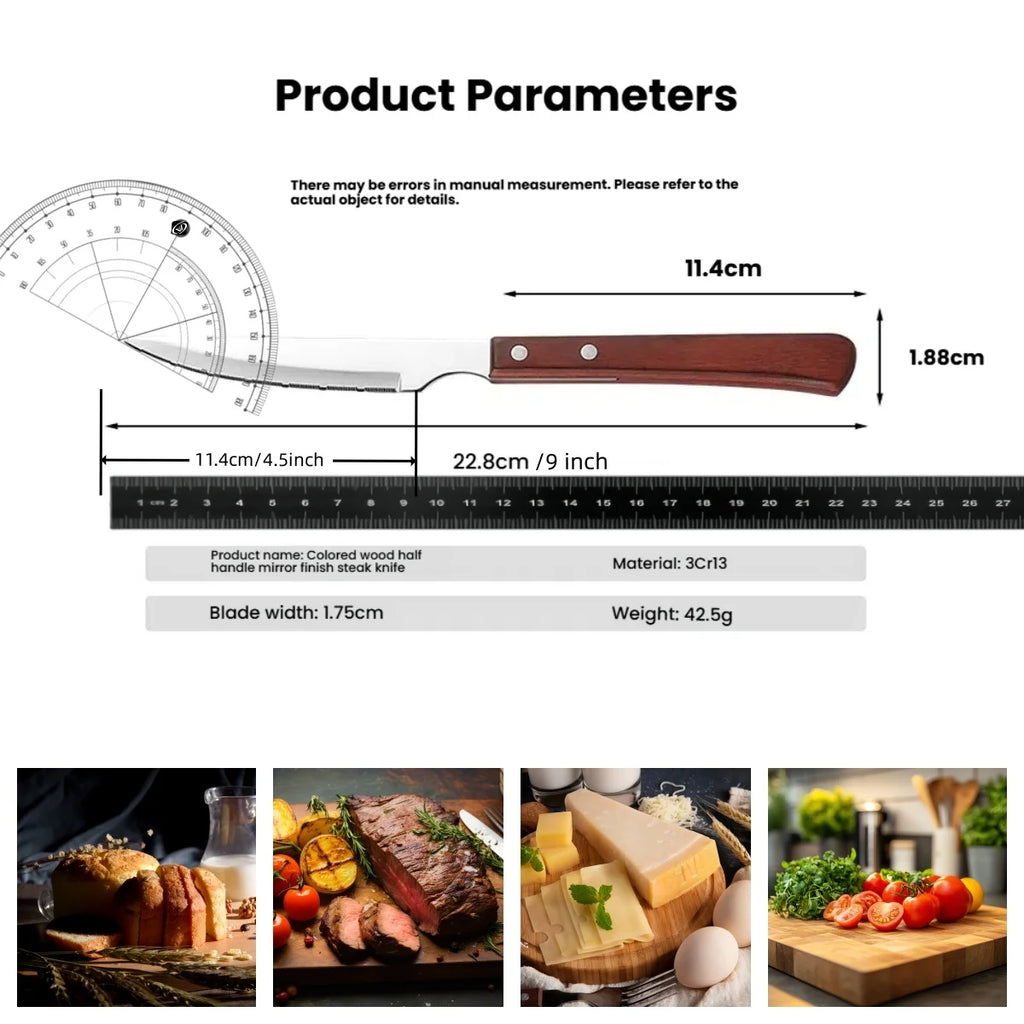 Serrated Steak Knife Set – Stainless Steel & Redwood Handle (1–12 Pc) Steak Knife Set Axl