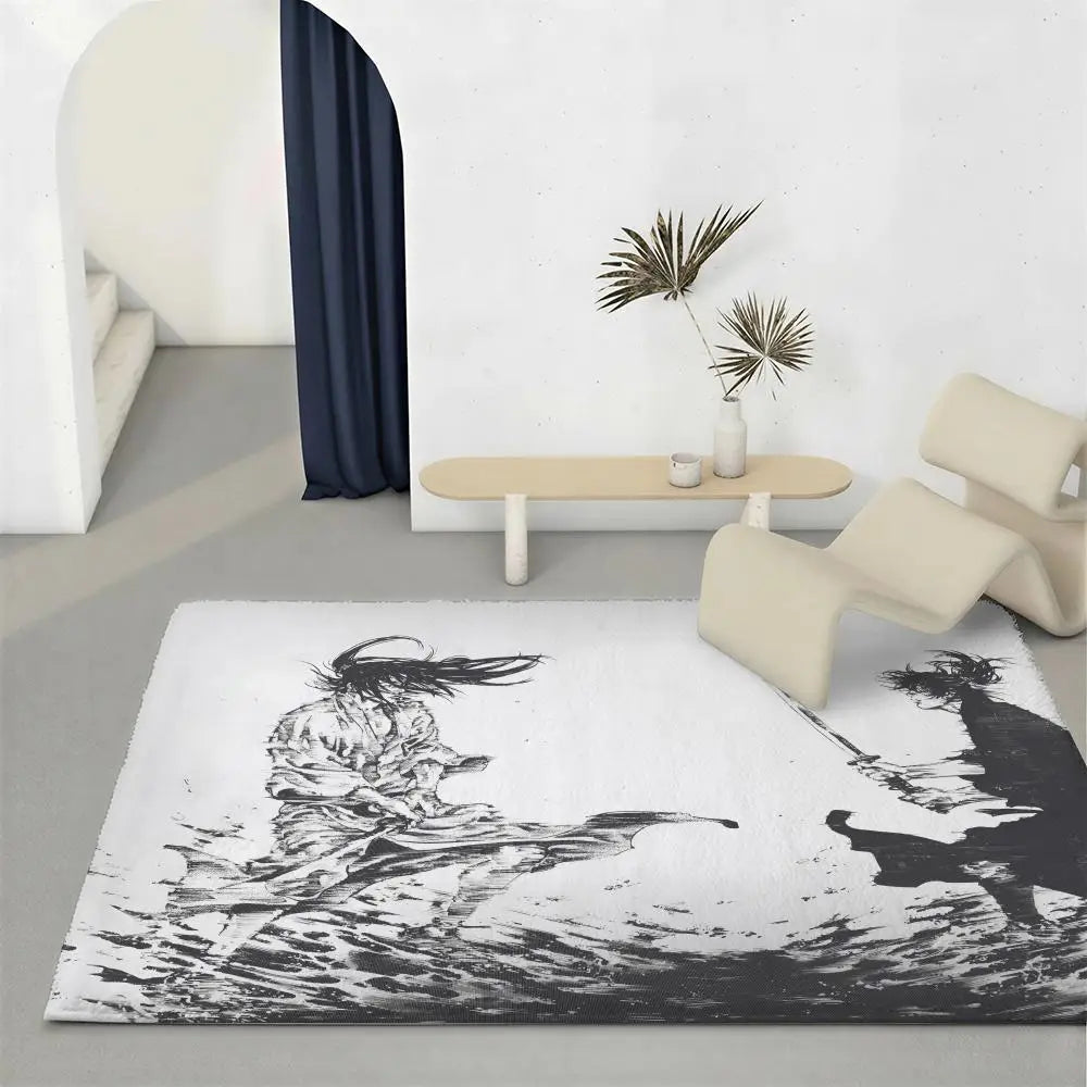 Manga Vagabond Flannel Floor Mat – Non-Slip Soft Indoor Rug Indoor Area Rug Axl White9 40x60cm