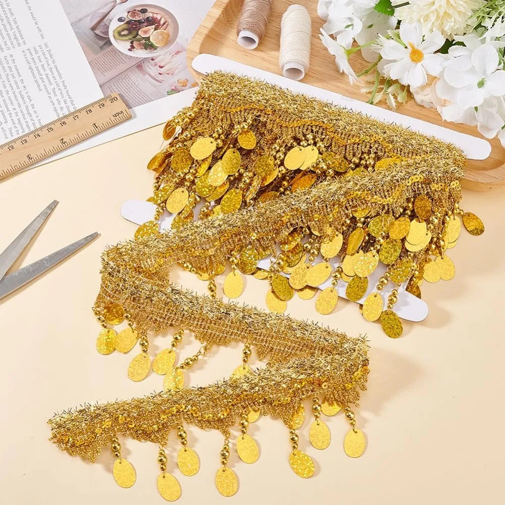 Polyester Tassel Glitter Lace Trim Bead Fringe Ribbon 85mm 5 Yds Fringe Trim Ribbon Axl