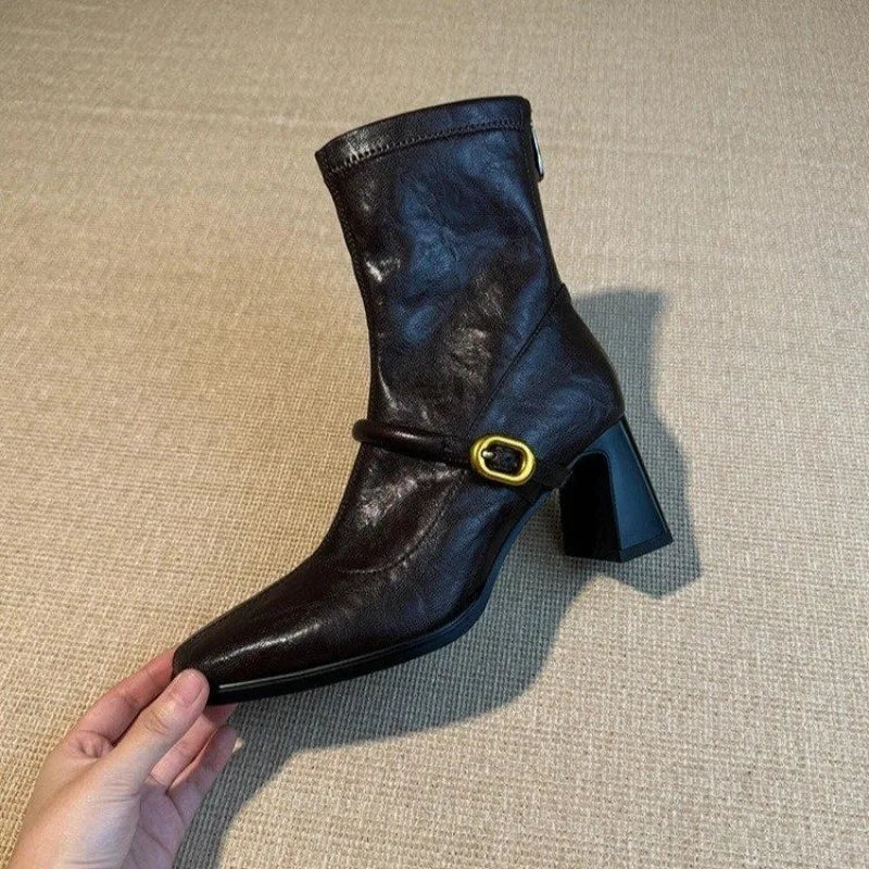 Women's Square Toe Block Heel Boots – Vintage Zip Booties Block Heel Boots Axl