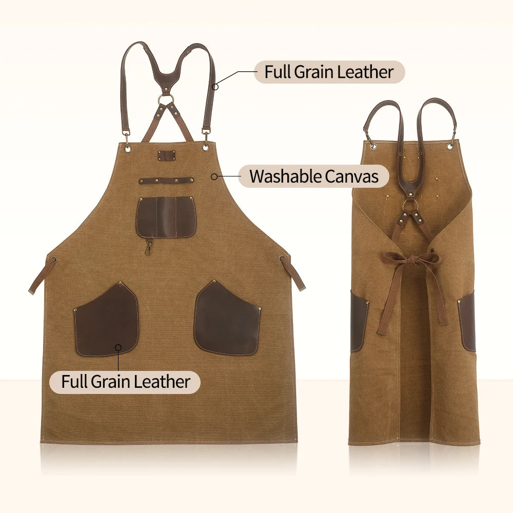 XINZUO Professional Chef Canvas Apron – Washable & Eco-Friendly Chef Kitchen Apron Axl