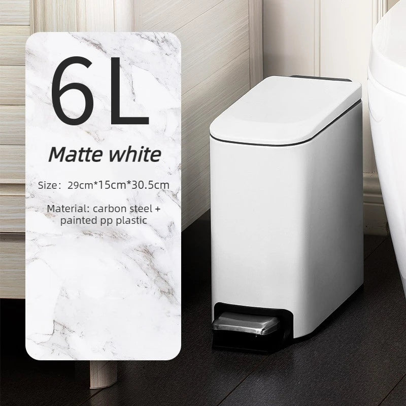 Nordic Stainless Steel Pedal Trash Can with Lid – 6L Square Pedal Trash Can Axl White