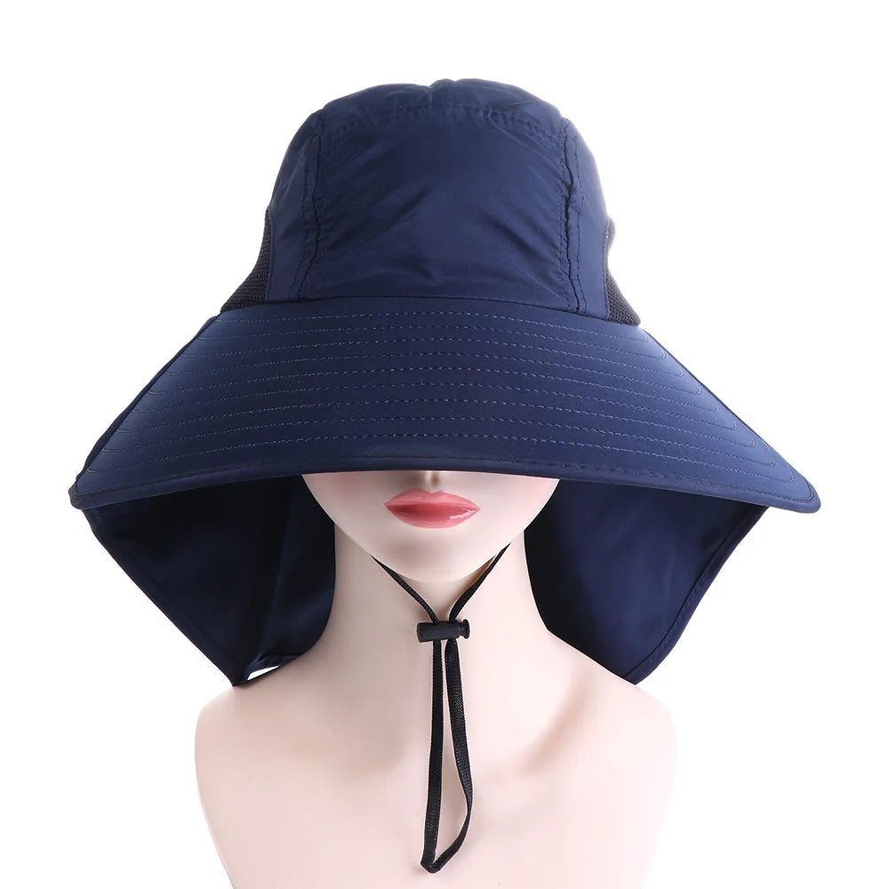 Wide Brim Bucket Hat with Neck Flap – UPF 50+ Sun Hat Sun Bucket Hat Axl Navy Blue
