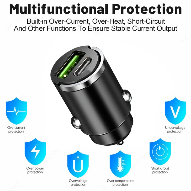 Mini 100W USB-C Car Charger – PD & QC Fast Charging Adapter Car Phone Charger Axl
