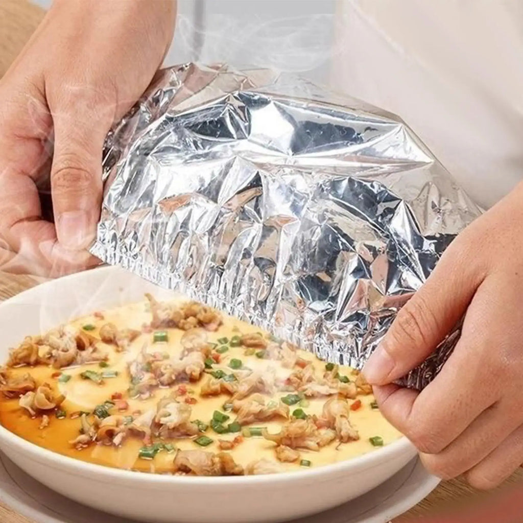 50-Pack Reusable Aluminum Foil Food Covers – Elastic Insulation Lids Food Insulation Covers Axl
