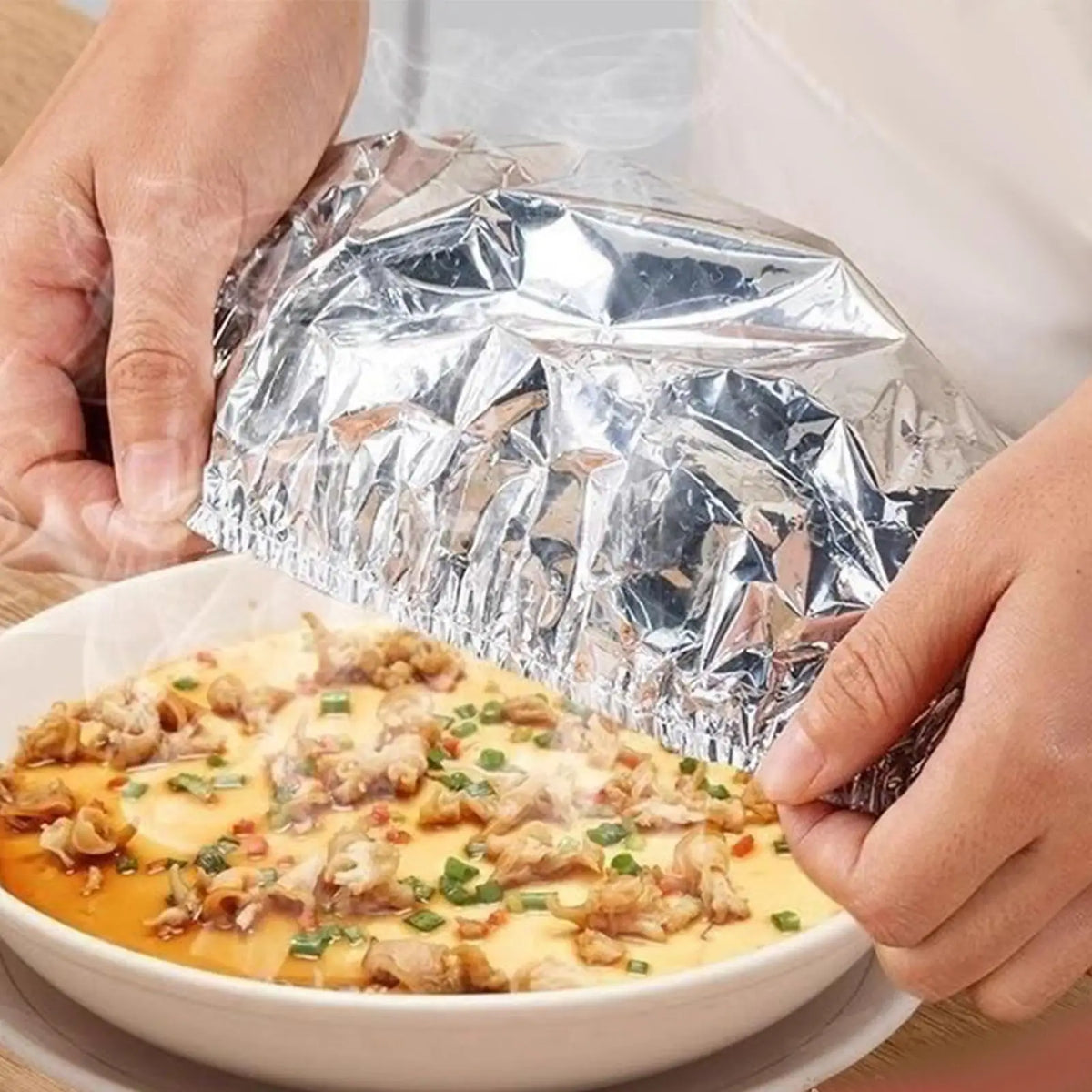 50-Pack Reusable Aluminum Foil Food Covers – Elastic Insulation Lids Food Insulation Covers Axl