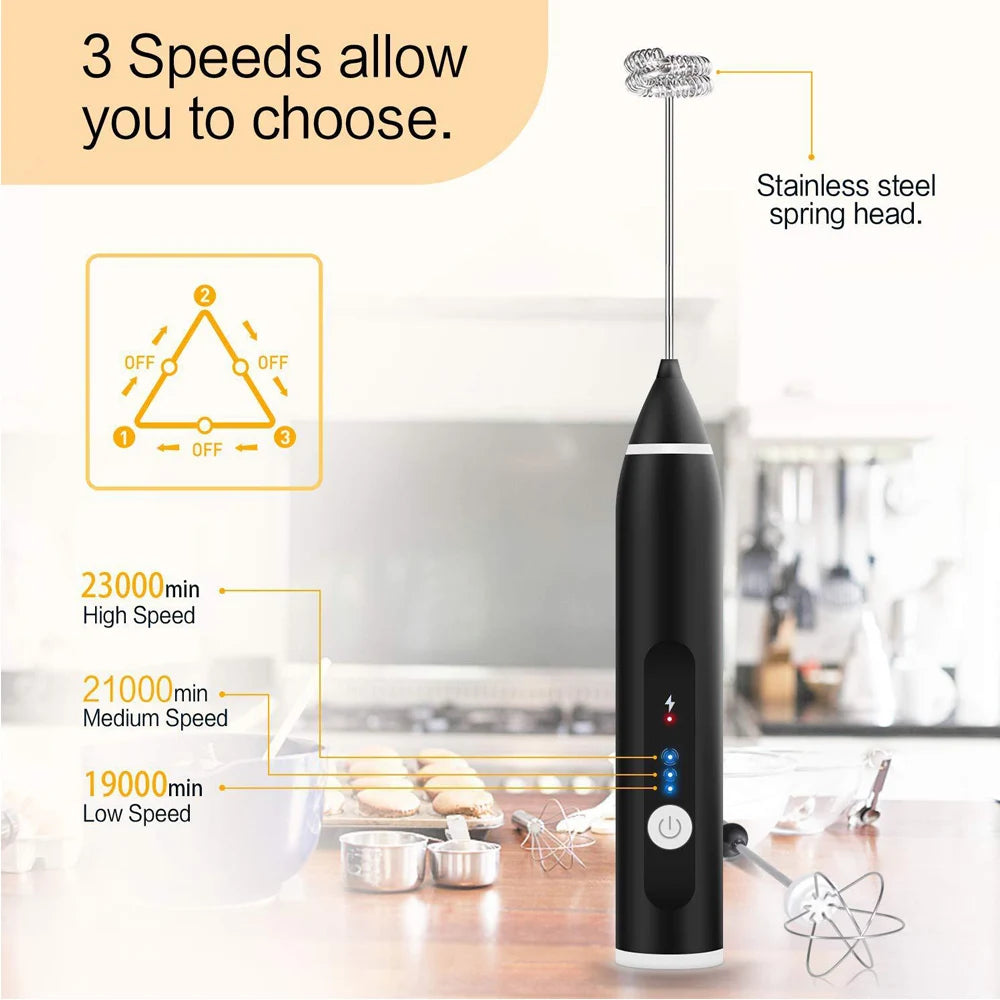 BALASHOV USB Rechargeable Milk Frother – 3-Speed Electric Whisk Milk Frother Axl
