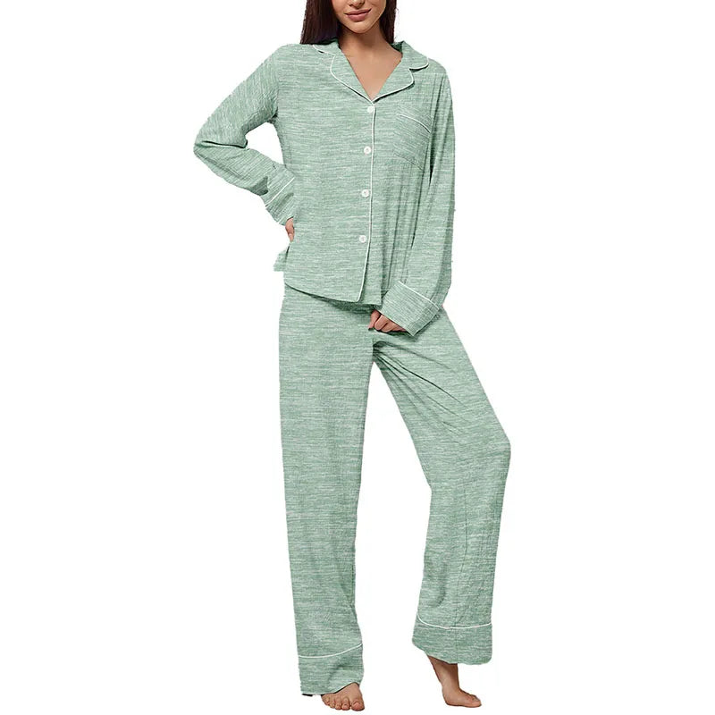 Women's Lapel Pajama Set – 2-Piece Long Sleeve Loungewear Women's Pajama Set Axl green 1XL