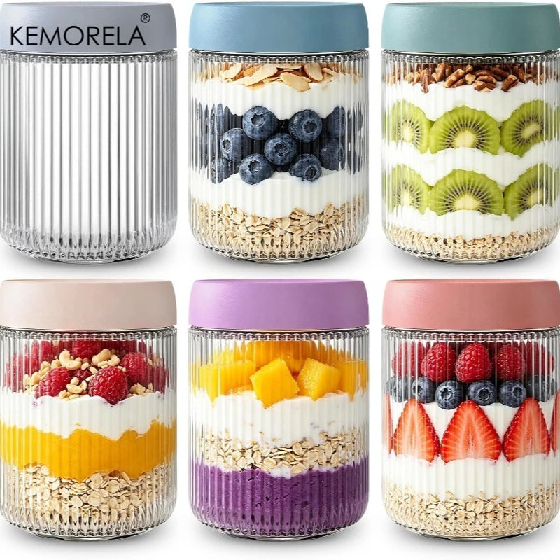 KEMORELA 6-Pack Ribbed Glass Mason Jars with Airtight Lids Glass Storage Jars Axl 6PCS