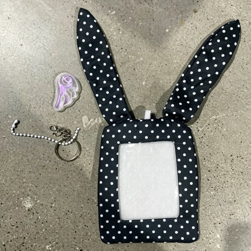Y2K Rabbit Ears Kpop Photocard Holder Keychain | Bag Pendant Photocard Holder Keychain Axl Black