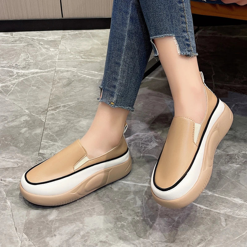 Women's Platform Slip-On Loafers – Casual Vulcanized Sneakers Platform Loafers Axl