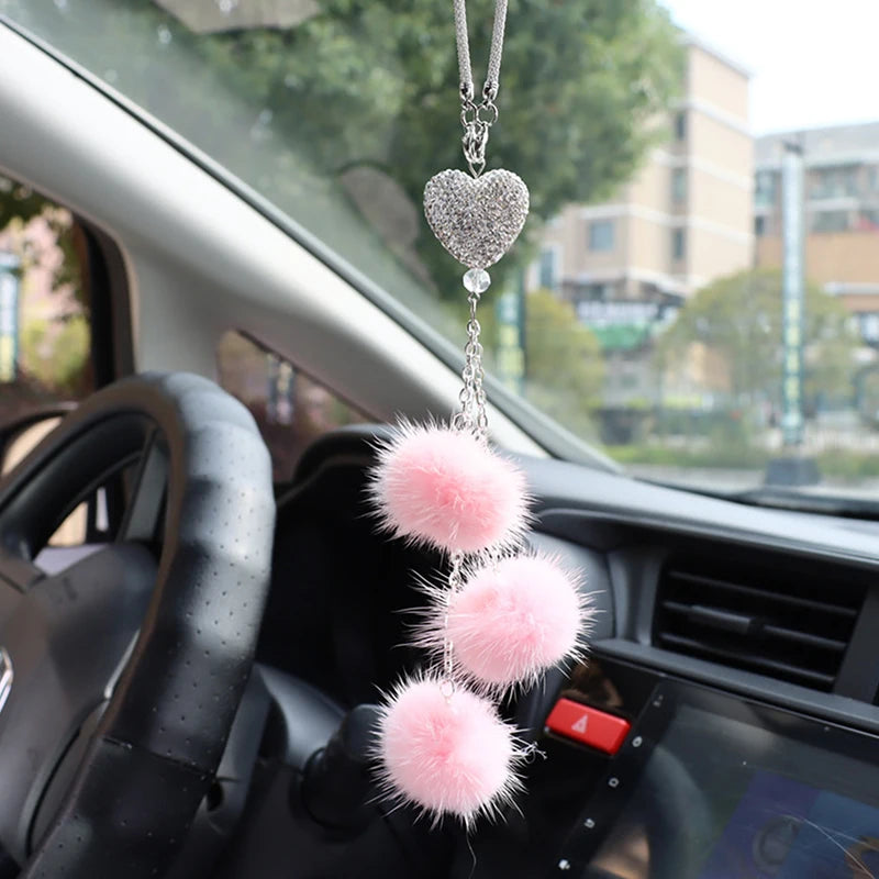 Rhinestone Crystal Plush Pendant Car Rearview Mirror Charm Car Mirror Charm Axl Pink