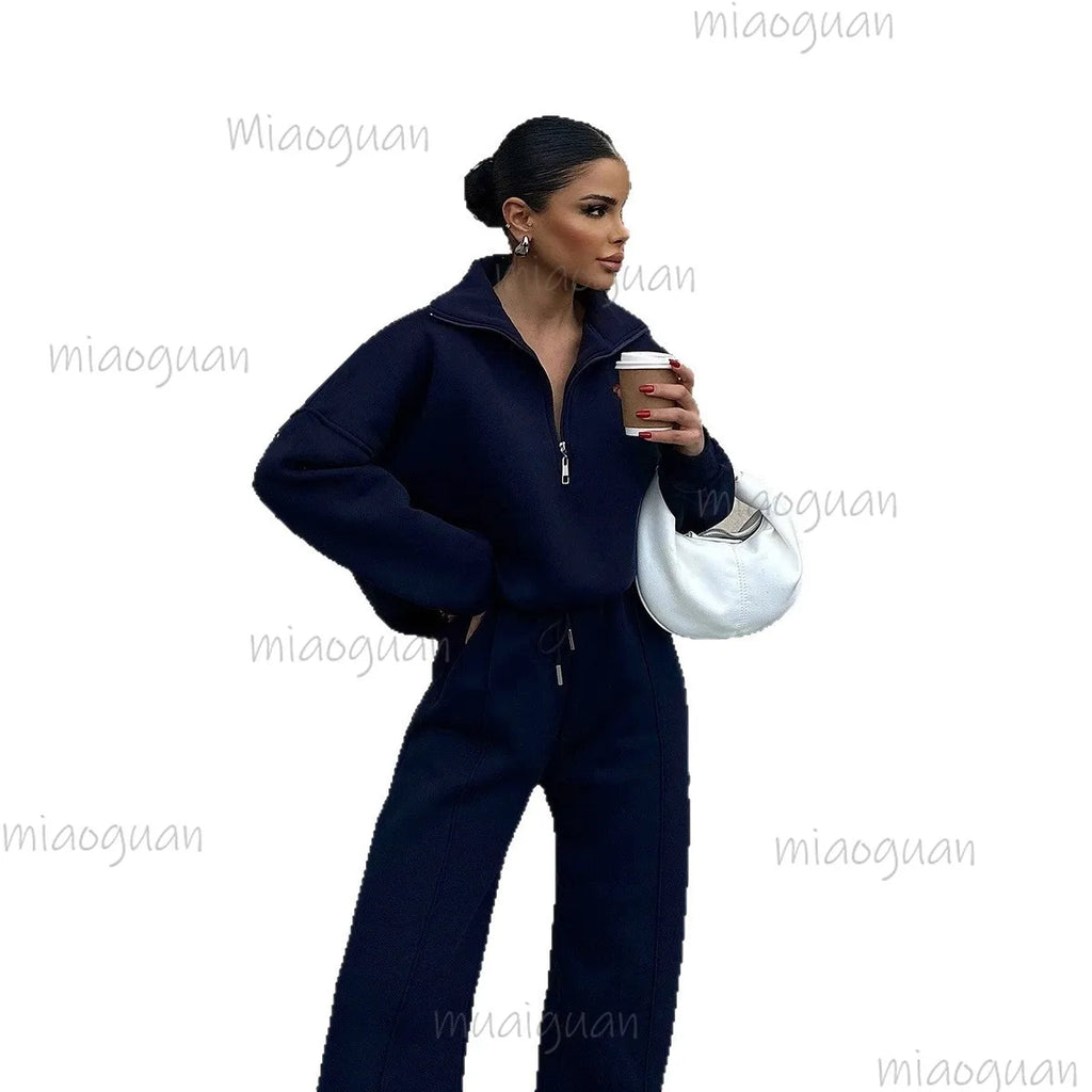 Women's Knit Two-Piece Set – Sweatshirt & Trousers Casual Women's Clothing Set Axl