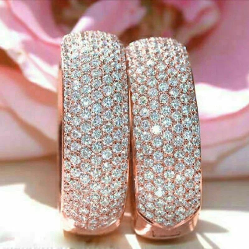 Huitan Rose Gold Hoop Earrings – Micro Pavé Cubic Zirconia Hoop Earrings Axl