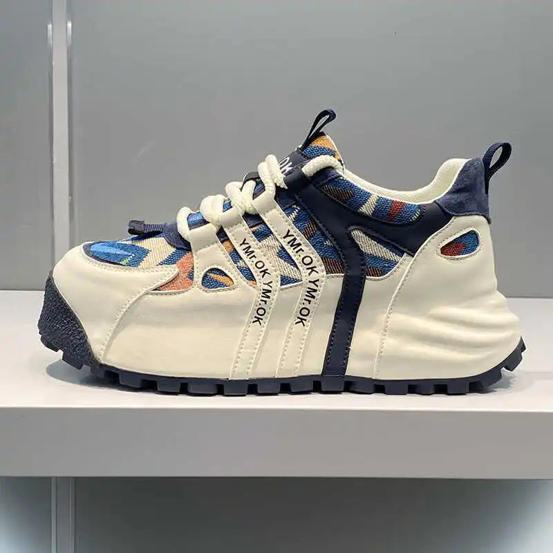 YBQJOO Men's Thick Sole Sneakers – Breathable Casual Shoes Men's Sneakers Axl white and blue 40