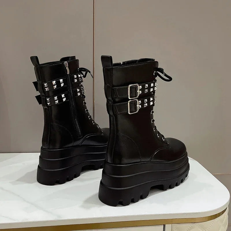 Women's Platform Chain Lace-Up Ankle Boots | Wedge Heel Platform Ankle Boots Axl