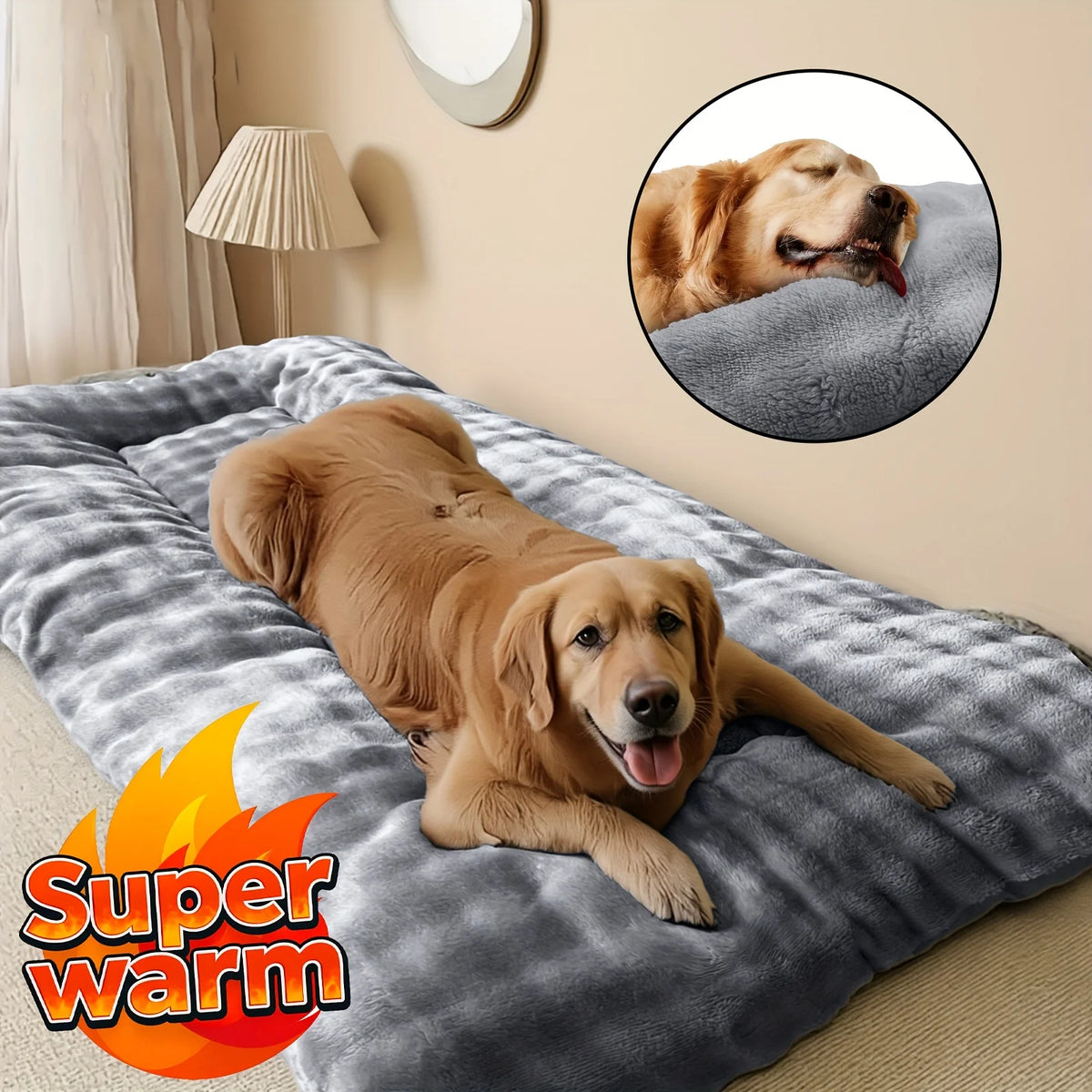 KEMORELA Luxury Plush Pet Bed – Thick Winter Dog & Cat Mat Plush Pet Bed Axl Bright Gray M