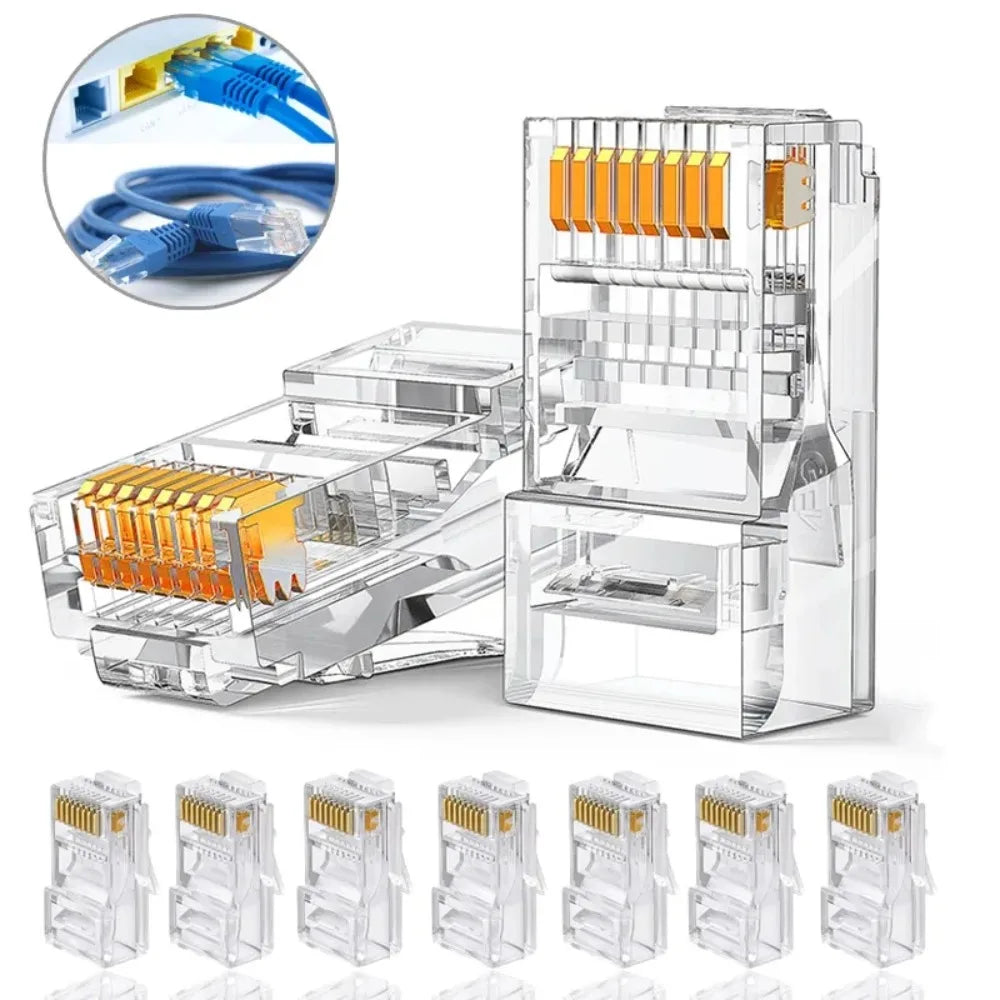 50-Pack RJ45 Crystal Plugs – Cat5e Cat6 Network Connectors Network Cable Connectors Axl