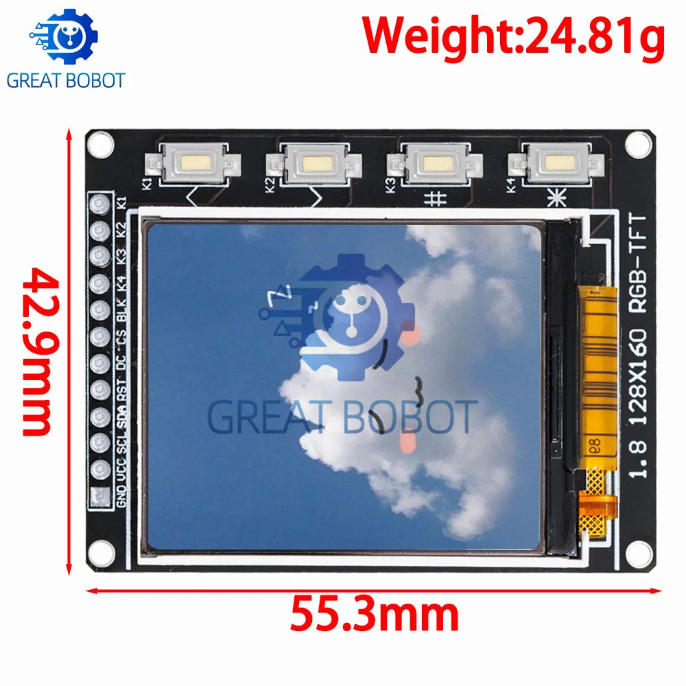 TFT Color LCD Module SPI 0.96–1.8" ST7735 ST7789 | 4-Key LCD Display Module Axl