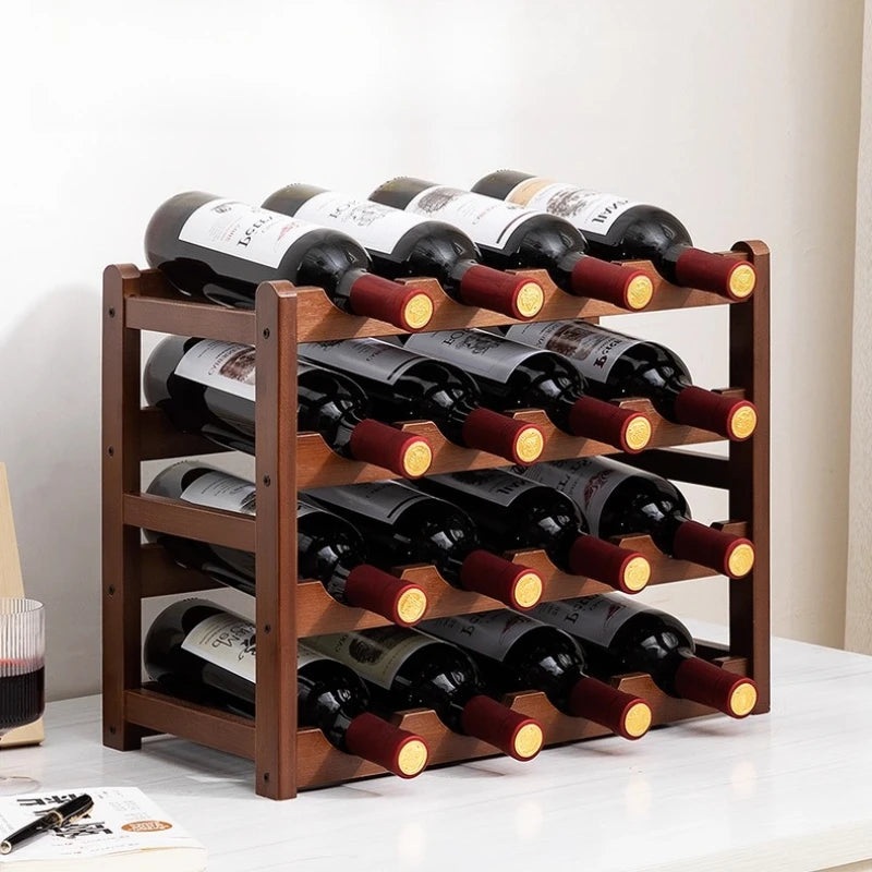 Bamboo Wine Rack Multi-Grid Bottle Organizer & Display Stand Bamboo Wine Rack Axl