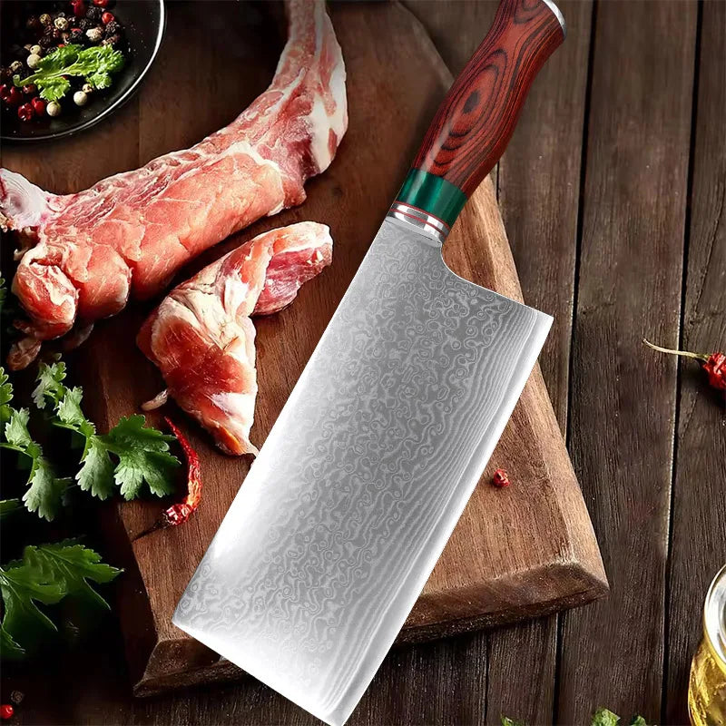 Damascus Steel Cleaver | Professional Chef Kitchen Knife Damascus Cleaver Knife Axl