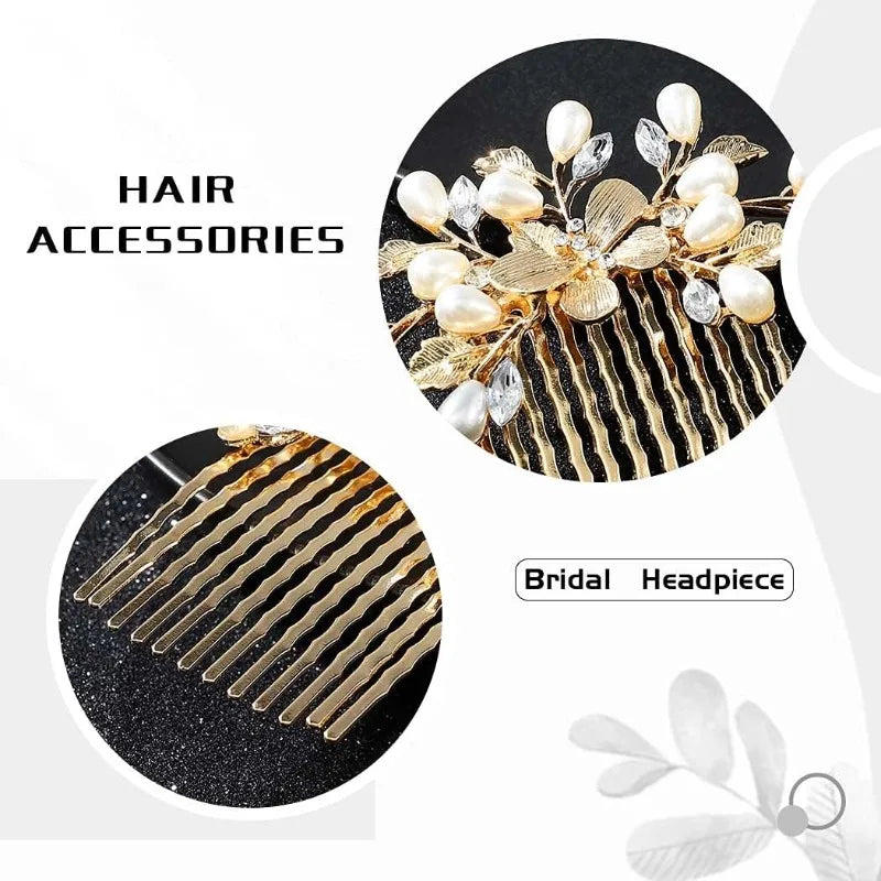 Pearl Bridal Hair Comb – Gold Leaf Wedding Headpiece Bridal Hair Comb Axl