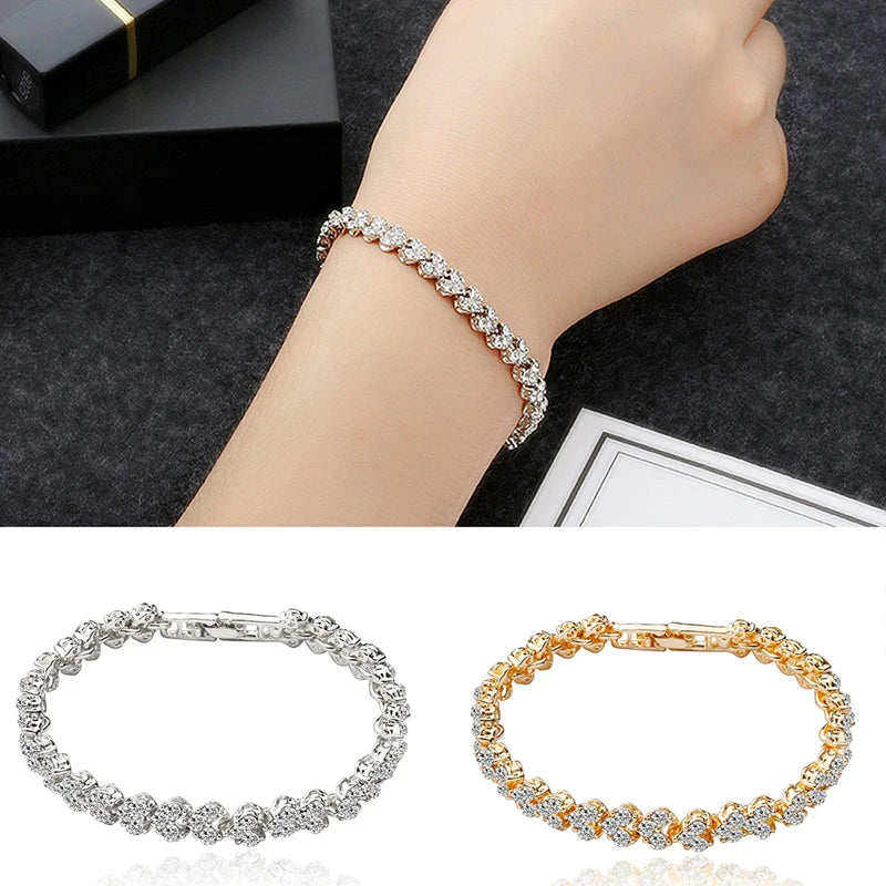 Heart Rhinestone Crystal Charm Bracelet – Women's Bangle Charm Bangle Bracelet Axl