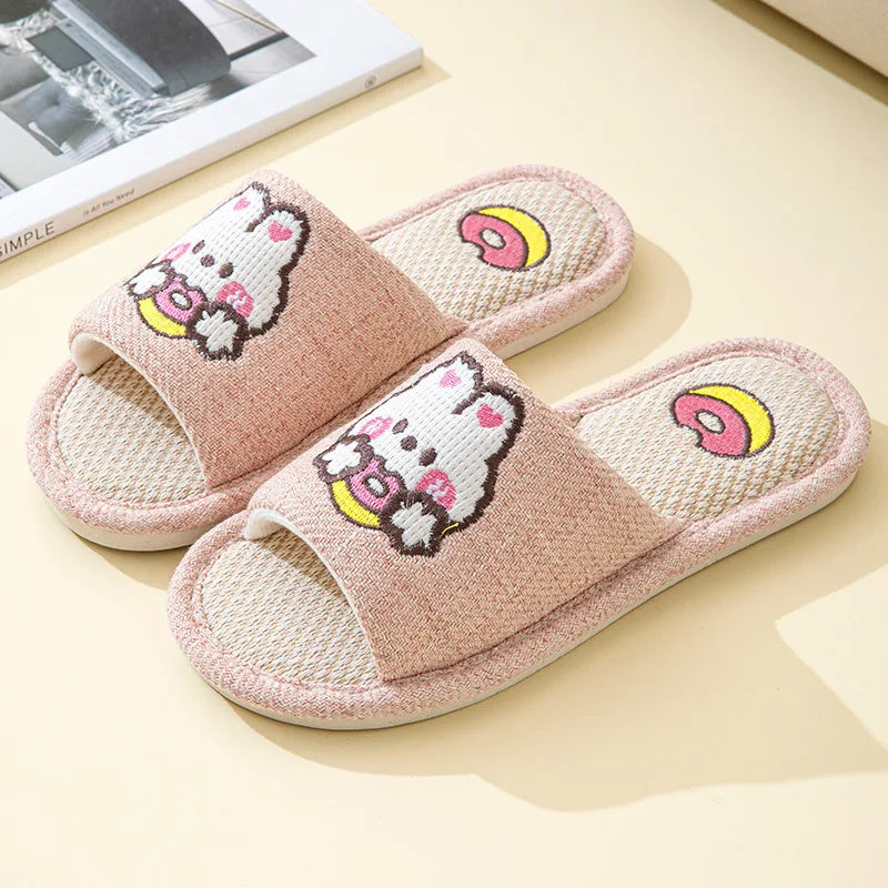 Women's Linen Indoor Slippers – Flat Non-Slip Lightweight Slides Indoor Slippers Axl Pink 40-41