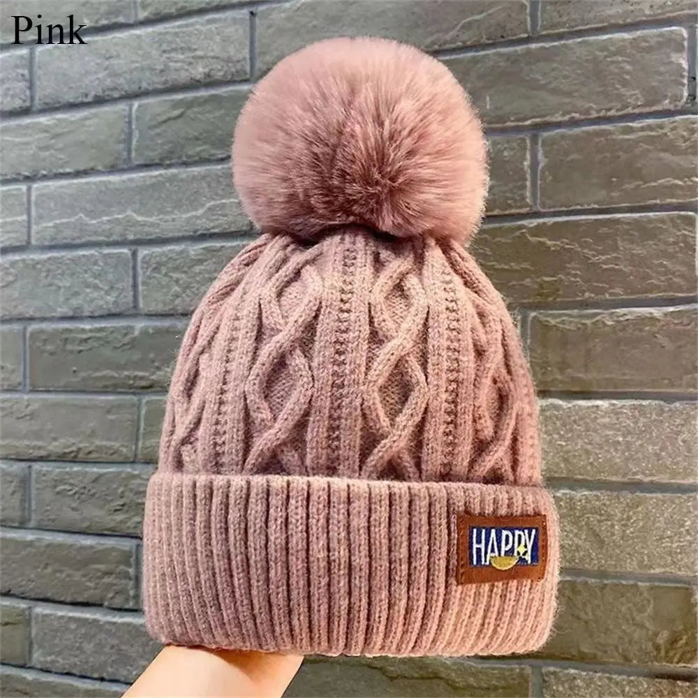 Women's Pompom Knit Beanie – Thickened Winter Warm Hat Winter Knit Beanie Axl pink