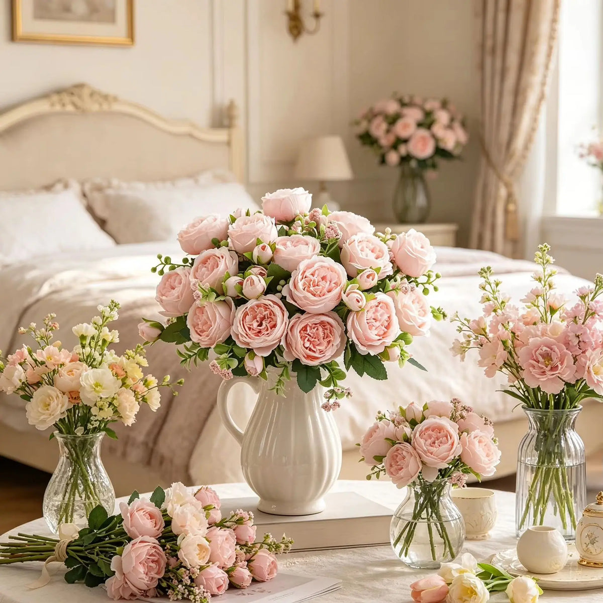 Silk Peony Rose Bouquet – Artificial Flowers for Home & Wedding Artificial Flower Bouquet Axl