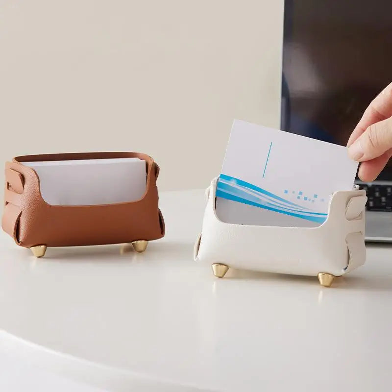 Minimalist PU Leather Business Card Holder – Desk Organizer Card Holder Stand Axl
