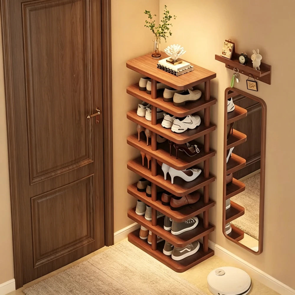 Multi-Tier Bamboo Shoe Rack – Narrow Entryway Floor Organizer Bamboo Shoe Rack Axl