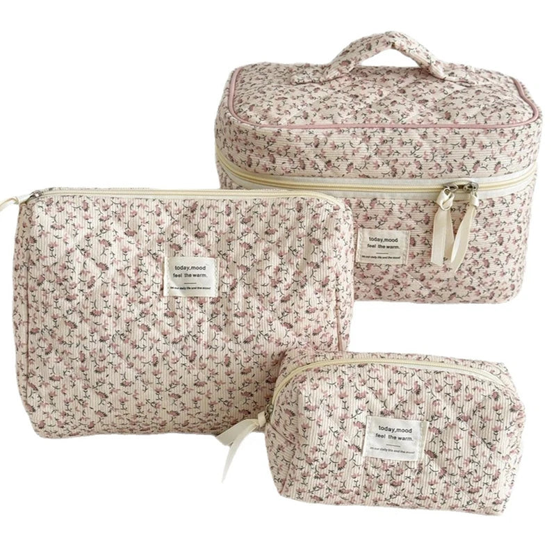 Corduroy Floral Cosmetic Bag – Large Travel Makeup Organizer Travel Makeup Bag Axl
