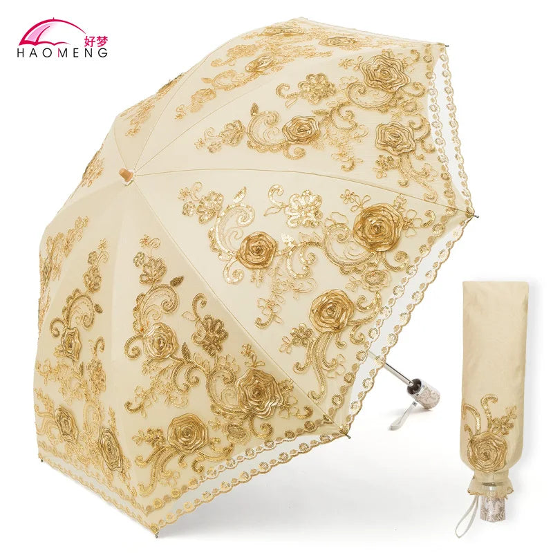 Women's Lace Embroidery Folding Parasol – UV & Rain Umbrella Folding Parasol Axl Style 13 Aluminum 8K
