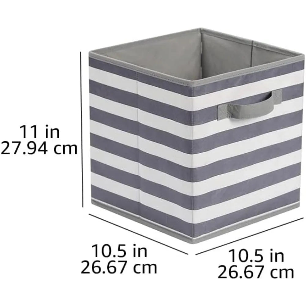 6-Pack Collapsible Fabric Storage Bins with Handles | Grey Stripe Fabric Storage Bins Axl