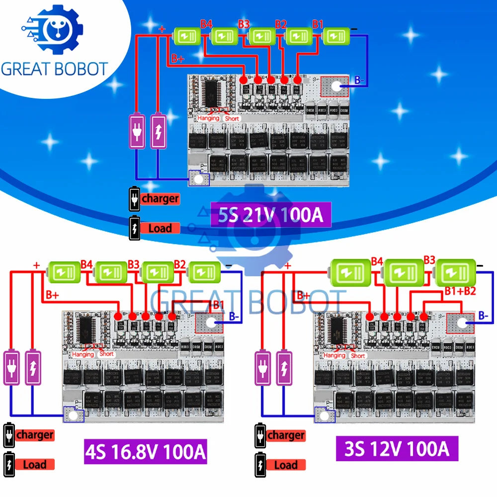3S 4S 5S BMS 100A Lithium Battery Protection Circuit Board BMS Protection Board Axl