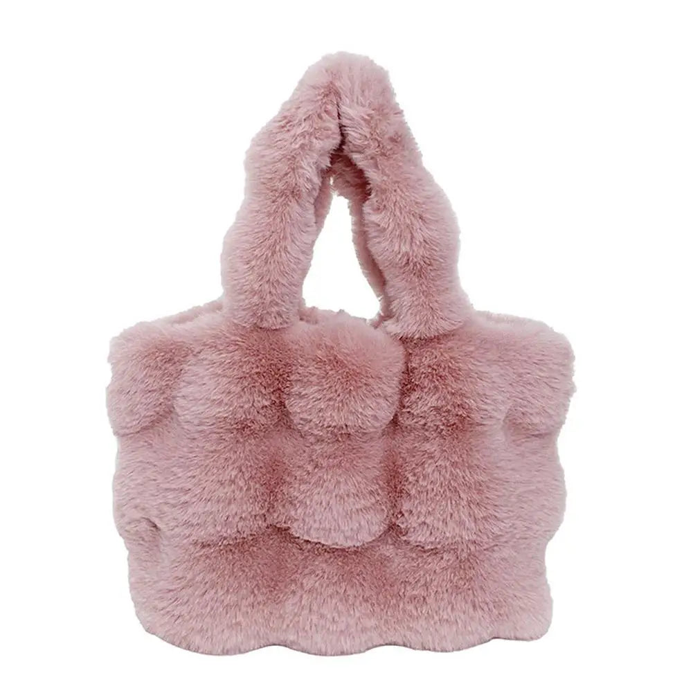 Women's Fluffy Plush Shoulder Bag – Large Capacity Shopper Tote Plush Shoulder Bag Axl D M
