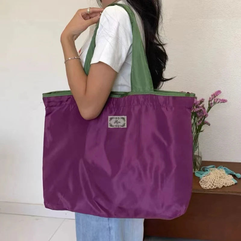 Foldable Waterproof Shoulder Bag – Large Nylon Tote for Daily Use Foldable Shoulder Bag Axl