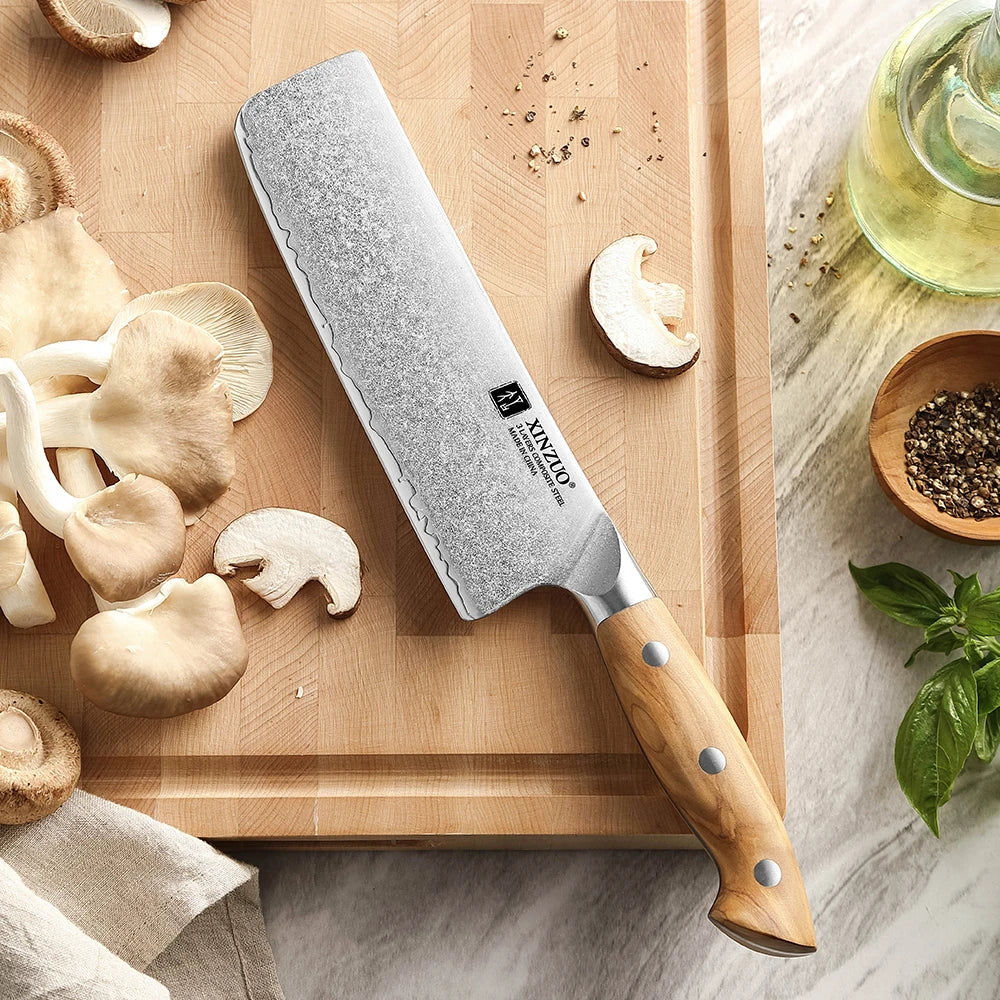 XINZUO 7.4-Inch Nakiri Knife | 10Cr15CoMoV Composite Steel Nakiri Kitchen Knife Axl
