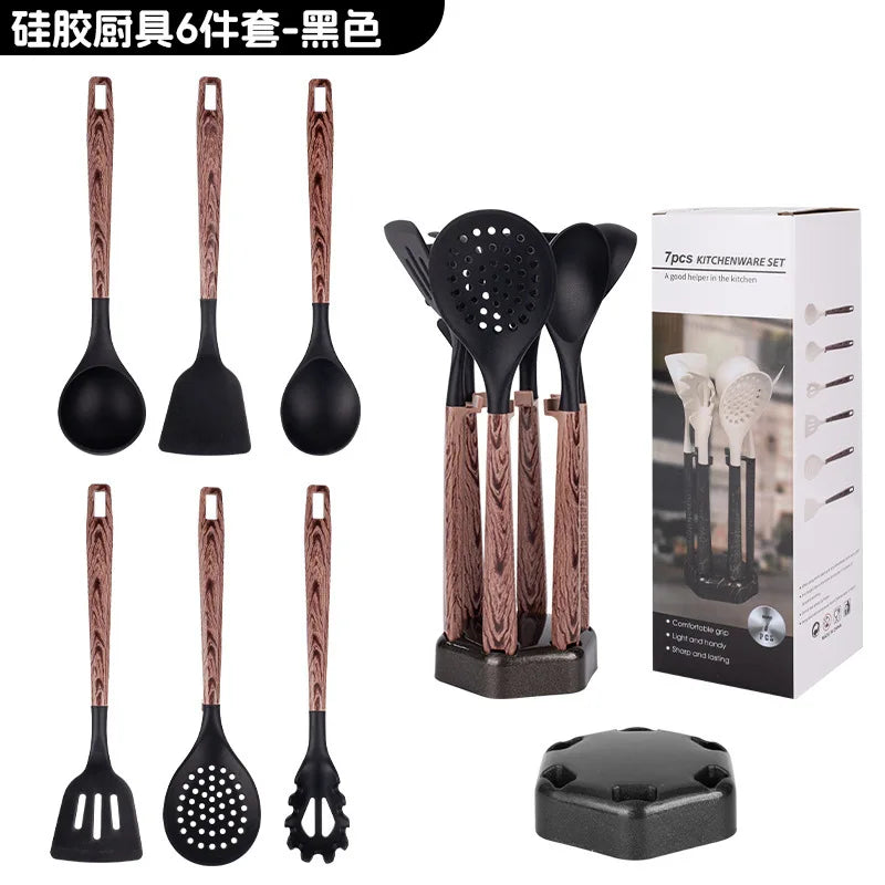 7-Piece Silicone Cooking Utensils Set – Non-Stick Safe Kitchen Silicone Utensil Set Axl black