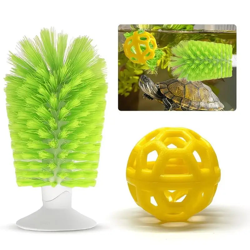 Turtle Shell Cleaning Brush & Feeding Ball | Aquarium Decor Turtle Tank Accessory Axl