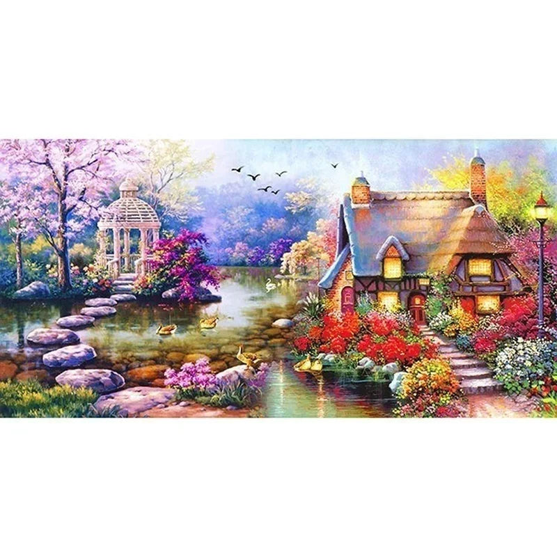 5D DIY Diamond Painting Kit – Garden Lodge Landscape Cross Stitch Diamond Painting Kit Axl 35x70cm