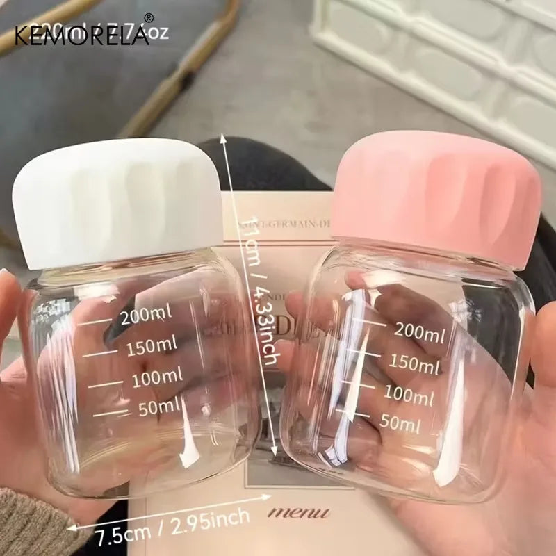 KEMORELA 200ml Mini Glass Water Bottle with Leak-Proof Lid Glass Water Bottle Axl