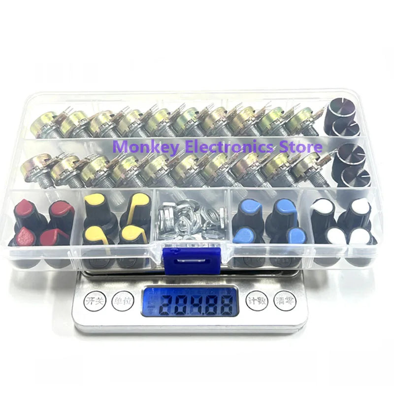 40PCS WH148 Rotary Potentiometer Kit B5K-B100K + 20 Knobs Potentiometer Kit Axl