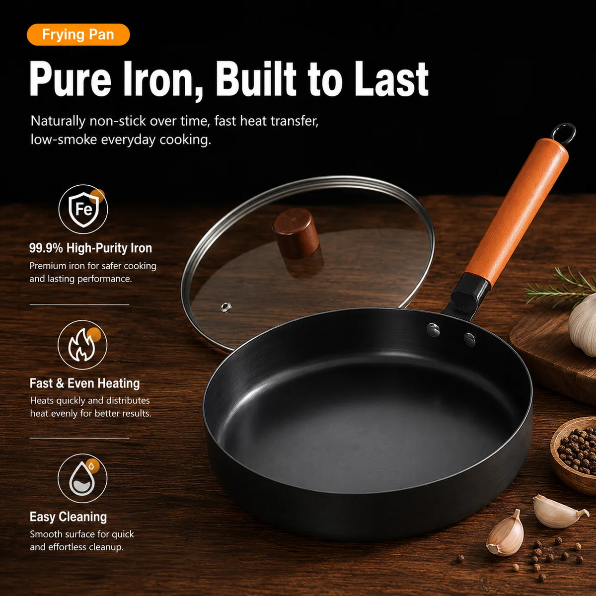 26cm Nitrided Iron Skillet – Japanese Nonstick Induction Frying Pan Iron Frying Pan Axl