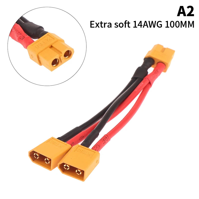 XT60 Y Splitter 14AWG Silicone Wire – RC Battery Connector RC Battery Connector Axl No plug 1 female to 2 male