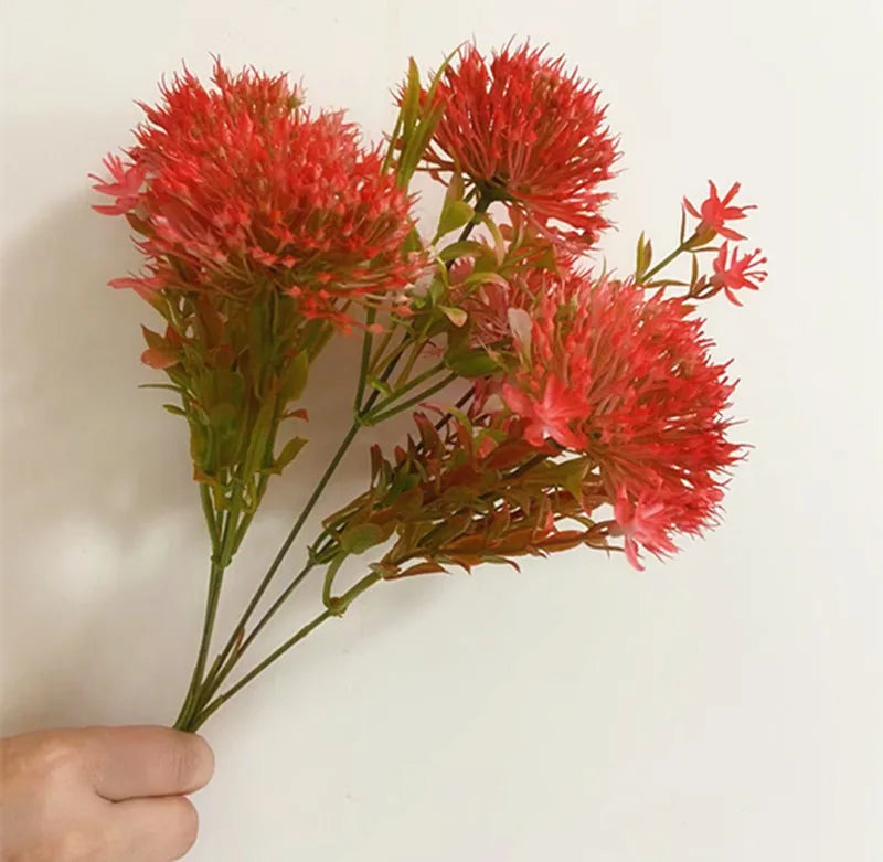 Faux Red Leucospermum Flower Bunch – 5 Heads Artificial Stem Artificial Flower Stem Axl Red